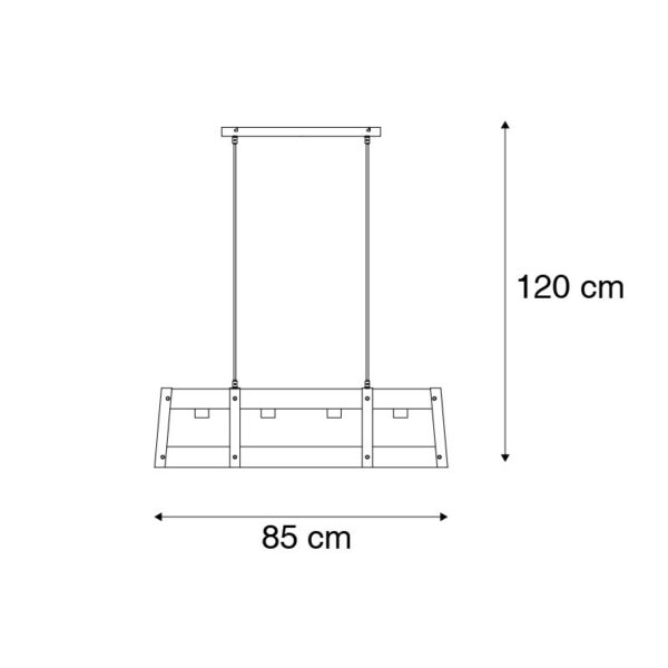Industriële hanglamp zwart met hout 4-lichts - Krati - Afbeelding 3