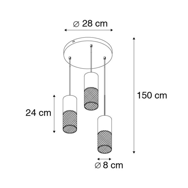 Industriële hanglamp zwart met hout 3-lichts - Manon - Afbeelding 2
