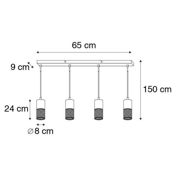 Industriële hanglamp zwart met hout 4-lichts - Manon - Afbeelding 3