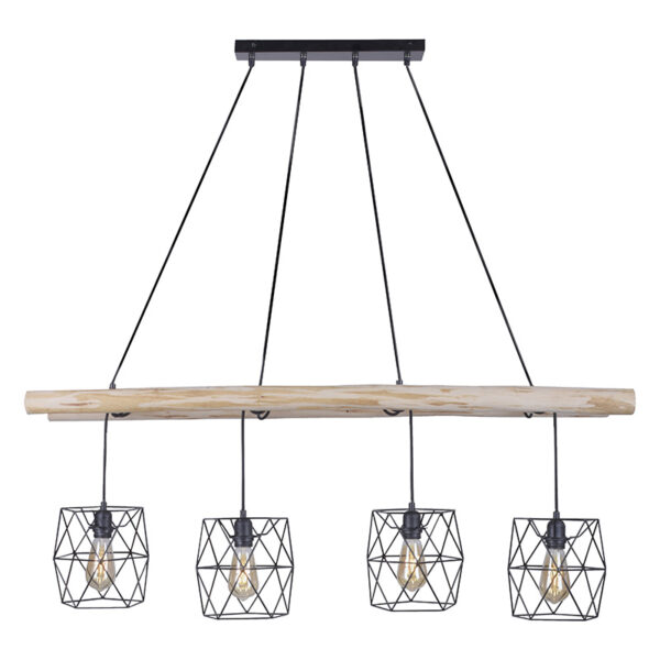 Industriële hanglamp zwart met hout 4-lichts - Mediena - Afbeelding 2