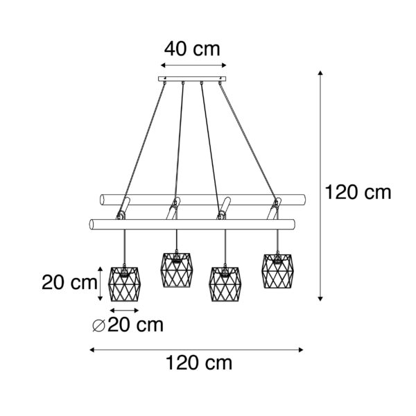 Industriële hanglamp zwart met hout 4-lichts - Mediena - Afbeelding 3