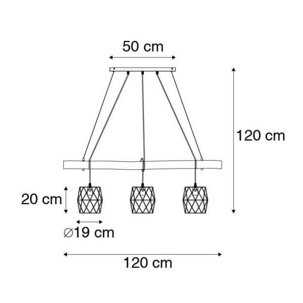 Industriële hanglamp zwart met hout 3-lichts - Mediena - Afbeelding 3
