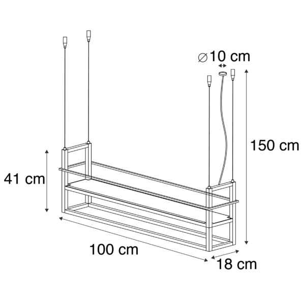 Industriële hanglamp zwart met hout en rek 4-lichts - Cage Rack - Afbeelding 3