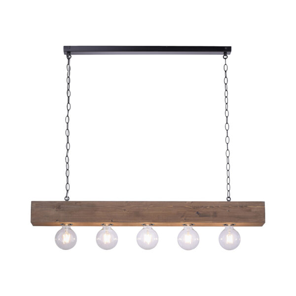 Industriële hanglamp zwart met hout 5-lichts - Rodu - Afbeelding 2