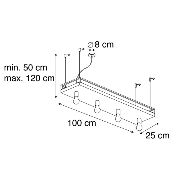 Industriële hanglamp zwart met hout 4-lichts - Shelf - Afbeelding 3