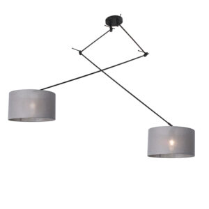 hanglampen Hanglamp zwart met kap 35 cm grijs verstelbaar Blitz II MetaalStof Grijs Strakke moderne zwarte pendel twee grijze lampenkappen. Het basic design