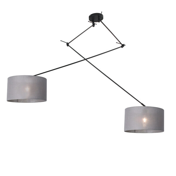 hanglampen Hanglamp zwart met kap 35 cm grijs verstelbaar Blitz II MetaalStof Grijs Strakke moderne zwarte pendel twee grijze lampenkappen. Het basic design