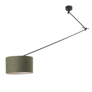 hanglampen Hanglamp zwart met kap 35 cm groen verstelbaar Blitz I MetaalStof Groen Strakke moderne zwarte pendel mos groene lampenkap. Het basic design maakt