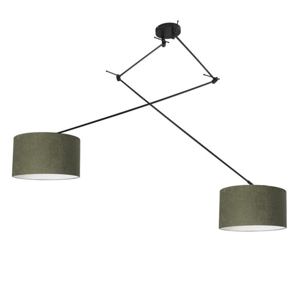 hanglampen Hanglamp zwart met kap 35 cm groen verstelbaar Blitz II MetaalStof Groen Strakke moderne zwarte pendel twee mos groene lampenkappen. Het basic design