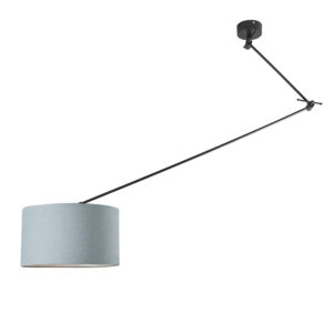 hanglampen Hanglamp zwart met kap 35 cm lichtblauw verstelbaar Blitz I MetaalStof Blauw Strakke moderne zwarte pendel mineraal blauwe lampenkap. Het basic