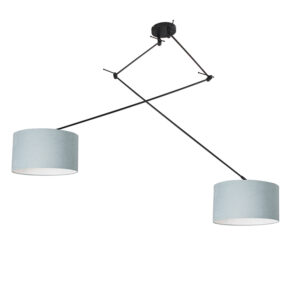 hanglampen Hanglamp zwart met kap 35 cm lichtblauw verstelbaar Blitz II MetaalStof Blauw Strakke moderne zwarte pendel twee lichtblauwe lampenkappen. Het basic