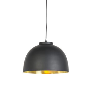 hanglampen Hanglamp zwart met messing binnenkant 40 cm Hoodi Staal Zwart Als je op zoek bent naar een stoere hanglamp die jouw interieur helemaal compleet Dan