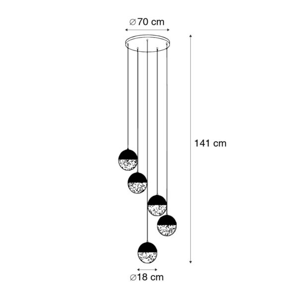 Industriële hanglamp zwart met messing 5-lichts - Haicha - Afbeelding 3
