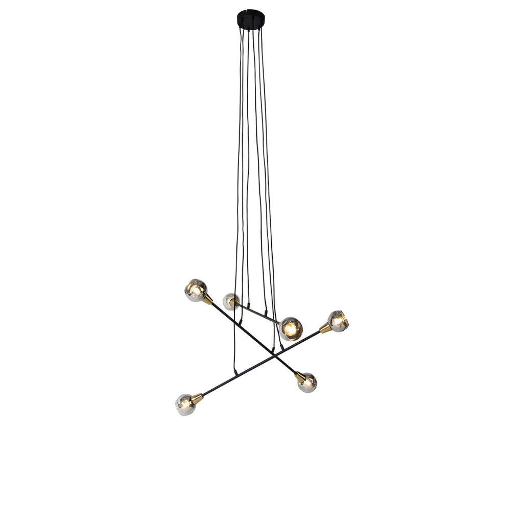 hanglampen Hanglamp zwart met messing en smoke glas Vidro StaalGlas Zwart De perfecte balans tussen subtiel afwerking in zorgt voor een mooi lichteffect de