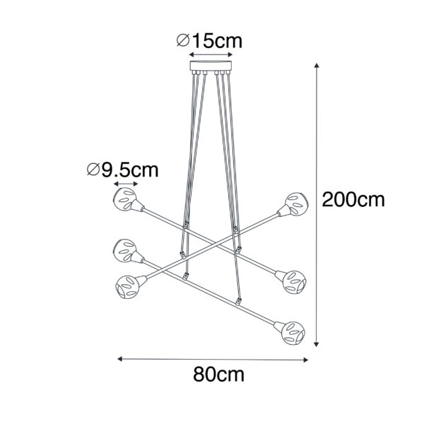 Hanglamp zwart met messing en smoke glas 6-lichts - Vidro - Afbeelding 3