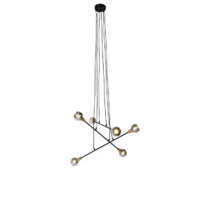 hanglampen Hanglamp zwart met messing en smoke glas Vidro StaalGlas Zwart De perfecte balans tussen subtiel afwerking in zorgt voor een mooi lichteffect de