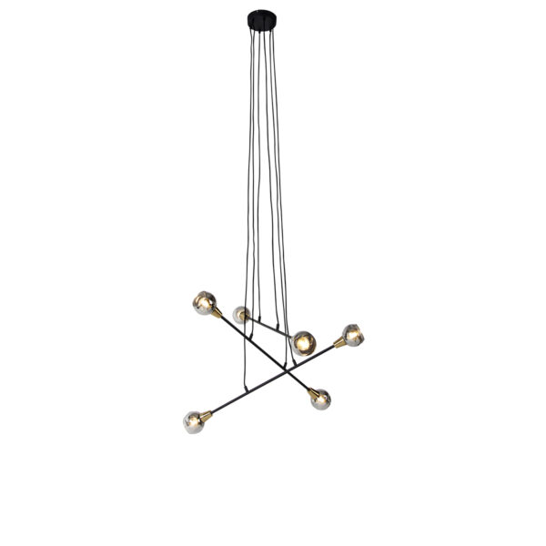 hanglampen Hanglamp zwart met messing en smoke glas Vidro StaalGlas Zwart De perfecte balans tussen subtiel afwerking in zorgt voor een mooi lichteffect de