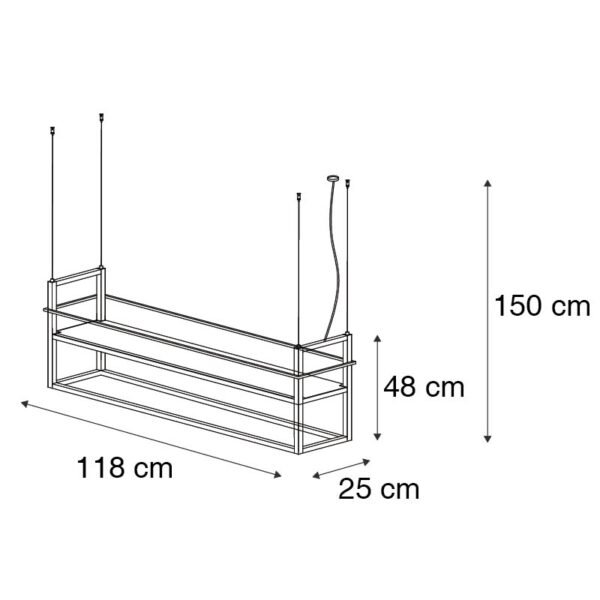 Industriële hanglamp zwart met rek large 4-lichts - Cage Rack - Afbeelding 3