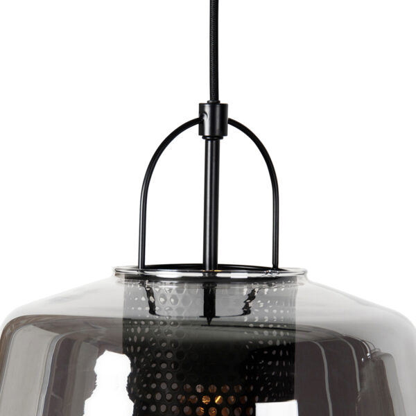 Hanglamp zwart met smoke glas 30 cm langwerpig 3-lichts - Kevin - Afbeelding 2