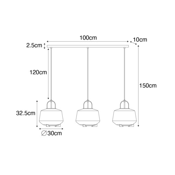 Hanglamp zwart met smoke glas 30 cm langwerpig 3-lichts - Kevin - Afbeelding 3