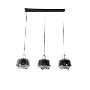 hanglampen Hanglamp zwart met smoke glas 30 cm langwerpig Kevin GlasStaal Grijs Het is bijna kunst deze hanglamp. Prachtig voor elke ruimte waar je nog wel een