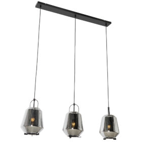 hanglampen Hanglamp zwart met smoke glas 23 cm langwerpig Kevin GlasStaal Grijs Het is bijna kunst deze hanglamp. Prachtig voor elke ruimte waar je nog wel een