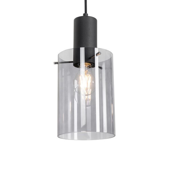 Hanglamp zwart met smoke glas langwerpig 3-lichts - Vidra - Afbeelding 2