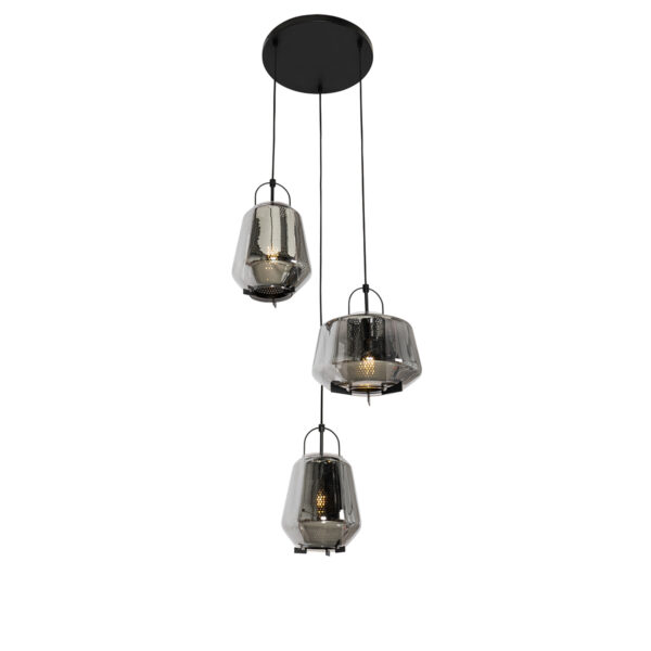 hanglampen Hanglamp zwart met smoke glas rond Kevin GlasStaal Grijs Het is bijna kunst deze hanglamp. Prachtig voor elke ruimte waar je nog wel een blikvanger