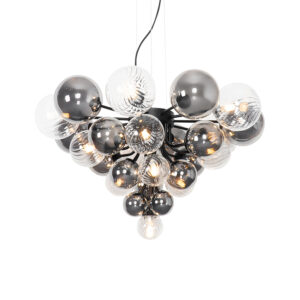 hanglampen Hanglamp zwart met smoke en helder glas Bonnie GlasStaal Zwart Scoor een echte blikvanger de hanglamp. Deze Art Deco hanglamp heeft heldere glazen