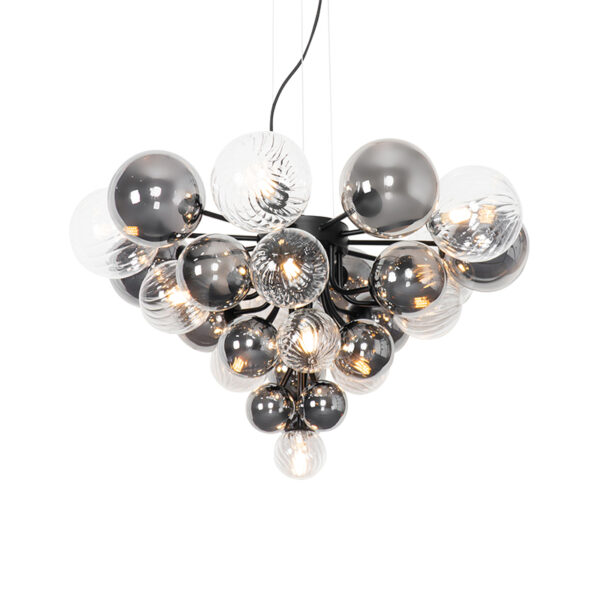 hanglampen Hanglamp zwart met smoke en helder glas Bonnie GlasStaal Zwart Scoor een echte blikvanger de hanglamp. Deze Art Deco hanglamp heeft heldere glazen
