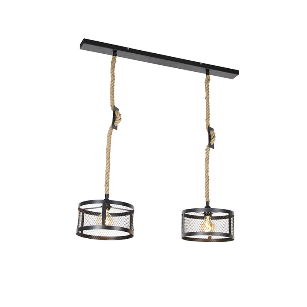 hanglampen hanglamp zwart met touw Cage Robusto Staal Bruin Wat een stoere is Robusto. Erg industrieel door zijn materiaalkeuze staal touw. Ook de lampenkap