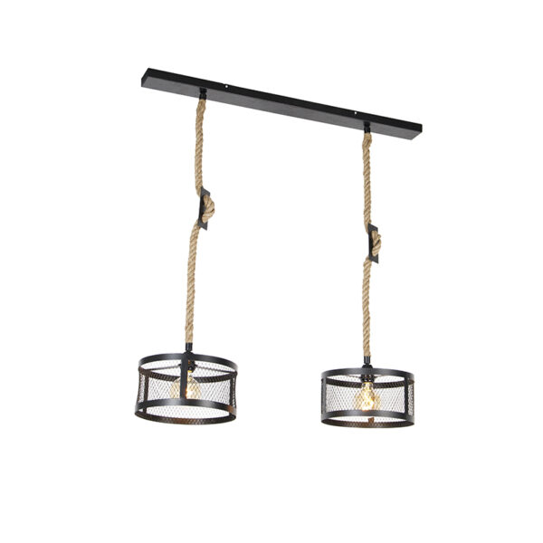 hanglampen hanglamp zwart met touw Cage Robusto Staal Bruin Wat een stoere is Robusto. Erg industrieel door zijn materiaalkeuze staal touw. Ook de lampenkap