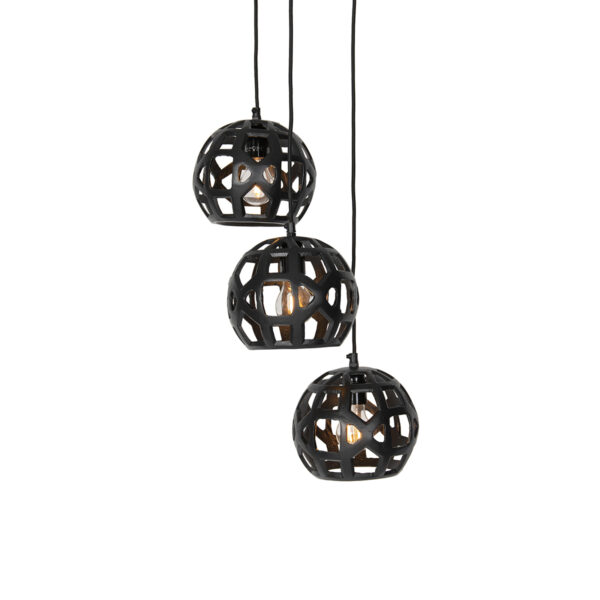 Industriële hanglamp zwart rond 3-lichts - Bobby - Afbeelding 2