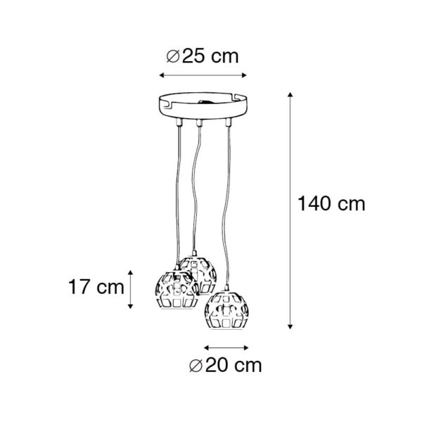 Industriële hanglamp zwart rond 3-lichts - Bobby - Afbeelding 3