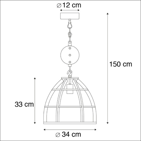 Industriële hanglamp zwart stalen kap 33 cm - Arthur - Afbeelding 3