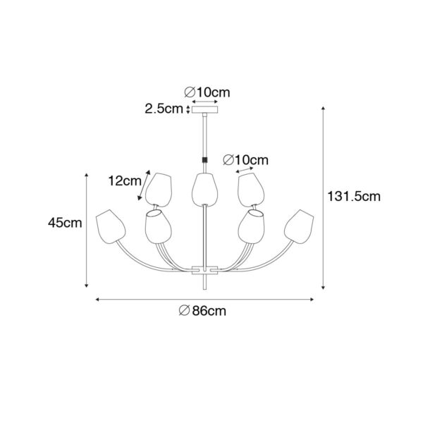 Klassieke hanglamp goud met glas 12-lichts - Elien - Afbeelding 3