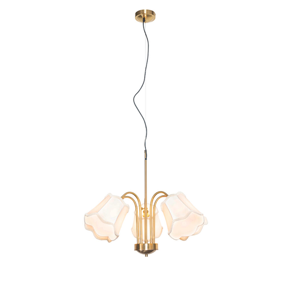 hanglampen Klassieke hanglamp messing met witte lampenkap Nona StofStaal Wit Wat een chique de De gezellige kapjes geven meteen fijne sfeer en in combinatie het