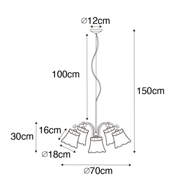 Klassieke hanglamp zwart met lampenkap goud 5-lichts - Nona - Afbeelding 3