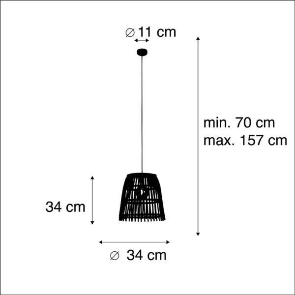 Landelijke hanglamp bamboe 34 cm - Cane Bucket - Afbeelding 3