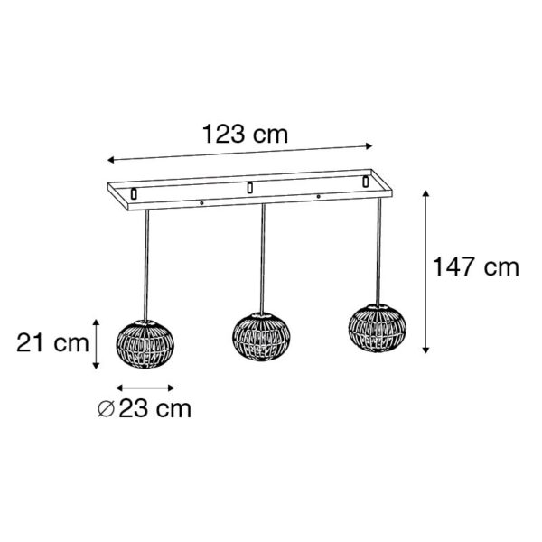 Landelijke hanglamp bamboe langwerpig 3-lichts - Canna - Afbeelding 3