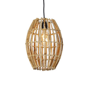 hanglampen Landelijke hanglamp bamboe met wit Canna Capsule BamboeStaal Naturel Hanglamp zorgt voor een landelijke touch in je interieur. Zijn combinatie van