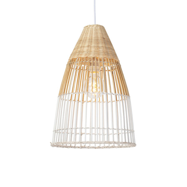 hanglampen Landelijke hanglamp bamboe en wit Bamboo Bamboe Bruin Haal de natuur in huis met onze Hij hoort helemaal thuis een landelijk interieur hoewel het ook