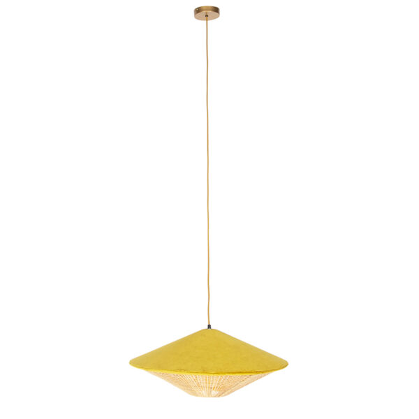 Landelijke hanglamp gele velours met riet 60 cm - Frills Can - Afbeelding 2