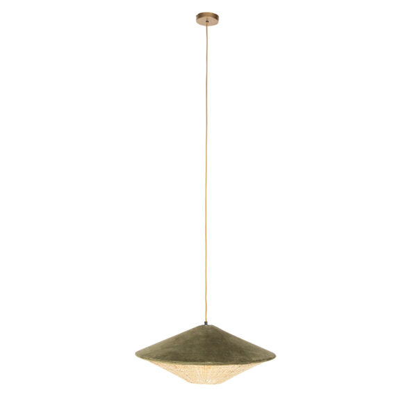 Landelijke hanglamp groene velours met riet 60 cm - Frills Can - Afbeelding 2