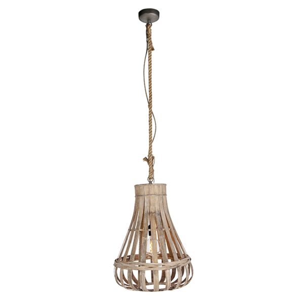 Landelijke hanglamp hout met touw 42cm - Excalibur - Afbeelding 2