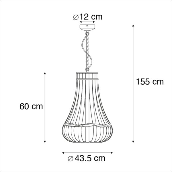 Landelijke hanglamp hout met touw 42cm - Excalibur - Afbeelding 3