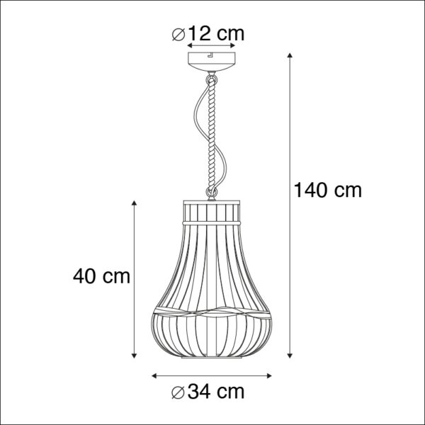 Landelijke hanglamp hout met touw 34cm - Excalibur - Afbeelding 3