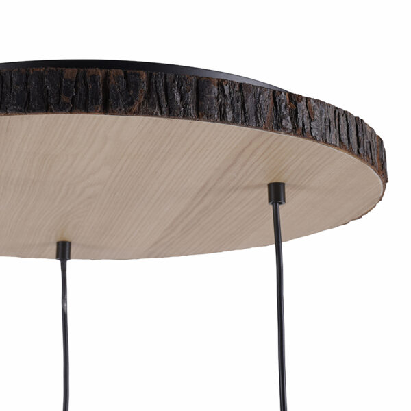 Landelijke hanglamp hout met witte kap rond 3-lichts - Oriana - Afbeelding 2