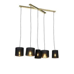 hanglampen Landelijke hanglamp messing Hermina StaalStof Zoek je een sfeervolle toevoeging aan Ga dan voor met zwarte kappen in combinatie de houten