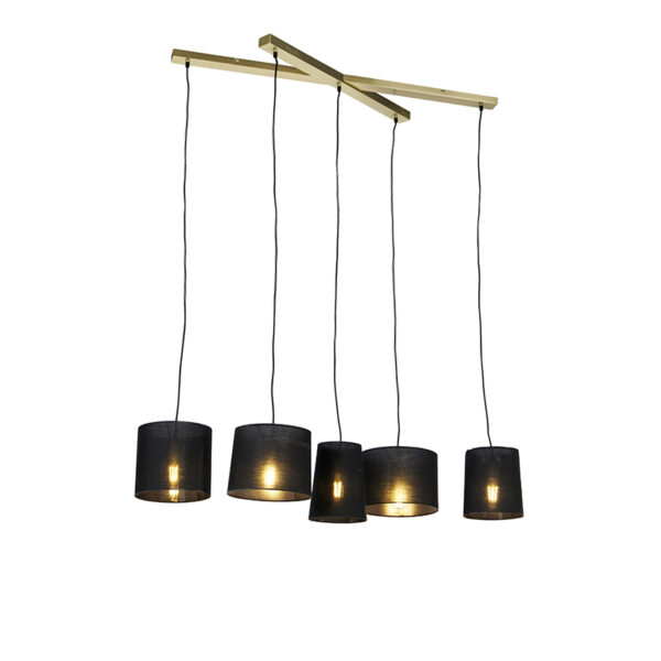 hanglampen Landelijke hanglamp messing Hermina StaalStof Zoek je een sfeervolle toevoeging aan Ga dan voor met zwarte kappen in combinatie de houten